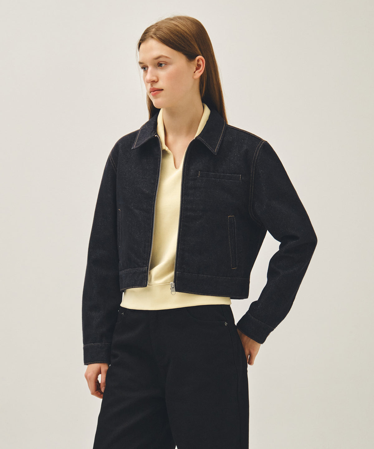 MARITHE W CROP DENIM BLOUSON JACKET indigo