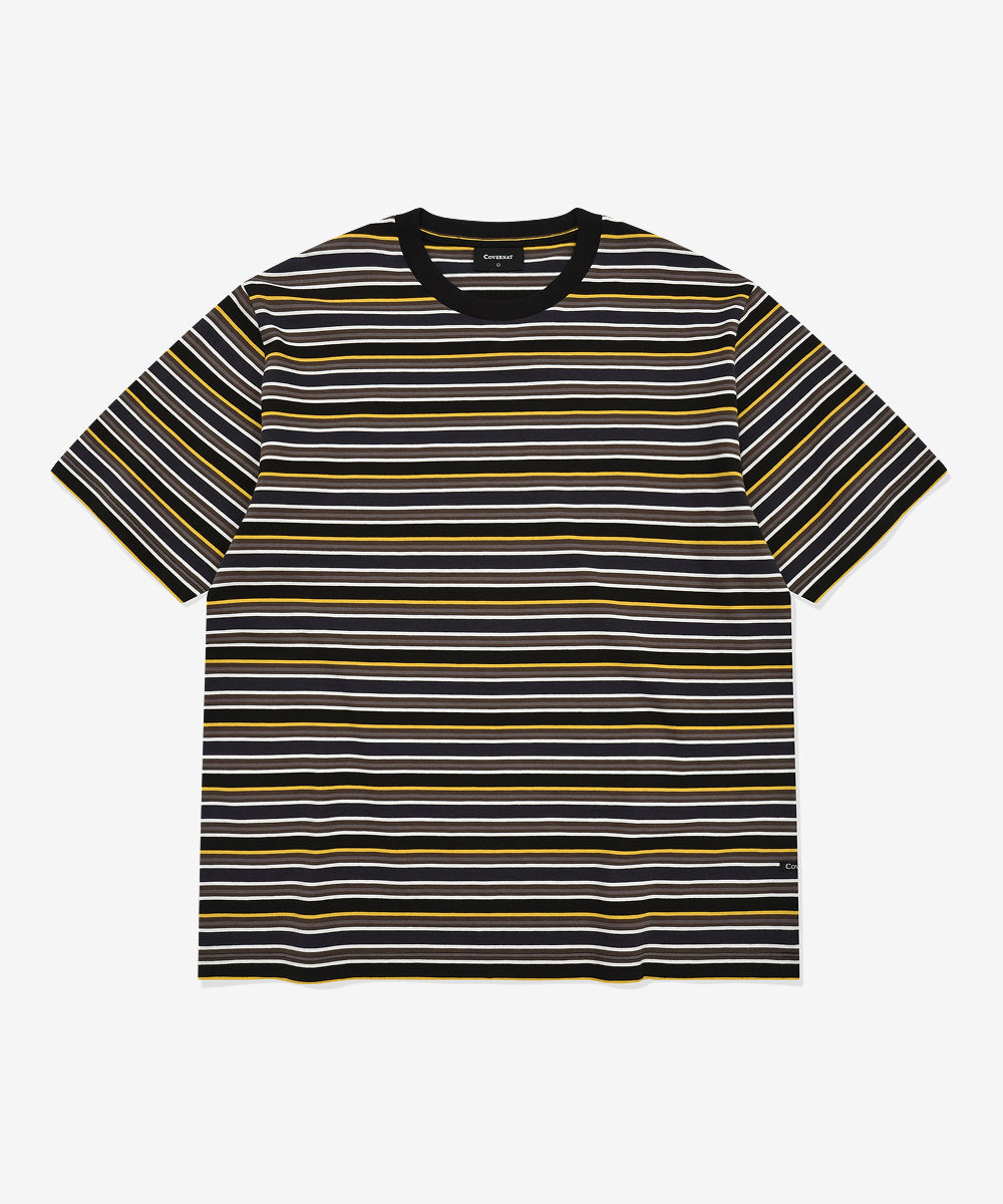 Covernat Multi Stripe Crop T-Shirt Charcoal