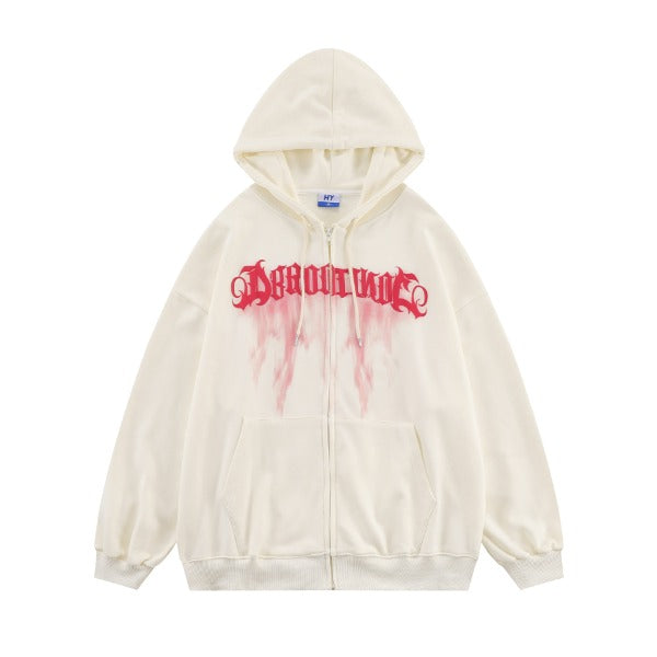 Gababa (Special offer) Unisex Bleeding Lettering Overfit Hoodie Zip-up G77259