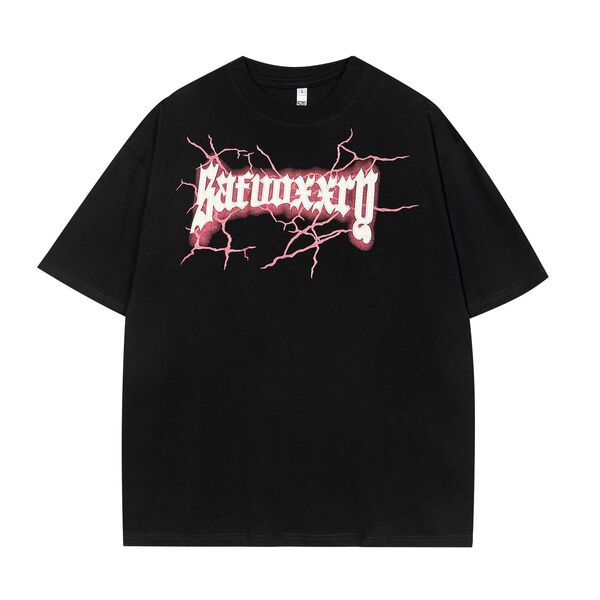 Gababa Unisex Round Lettering Logo Oversized Short-Sleeve T-shirt G76812 (Plus Size S~XL)