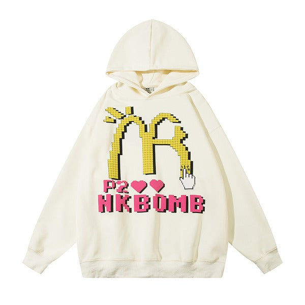 Gababa Unisex Oversized Hoodie with Block Lettering Design G77726 (Plus Size M~2XL)