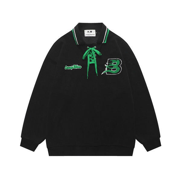 Gababa Unisex Lettering B Oversized Collar LongSleeve T-shirt G77383 (Plus Size S~XL)