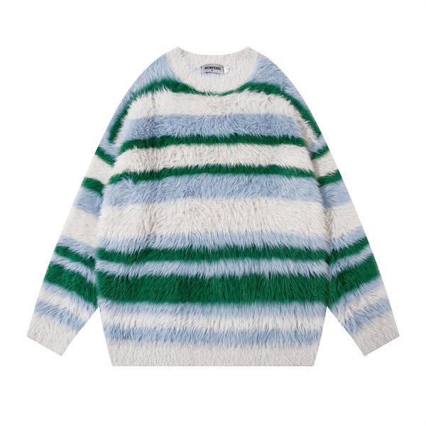 Gababa Unisex Soft Strip Colorblock Long-Sleeve Sweater G78178 (Plus Size S~2XL)