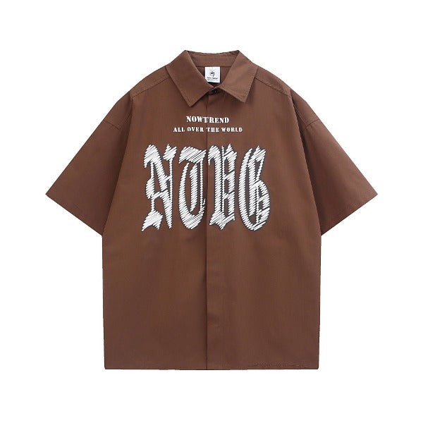 Gababa European Style Hip Hop Oversized Collar Short Sleeve Shirt G77015 (Plus Size M~2XL)