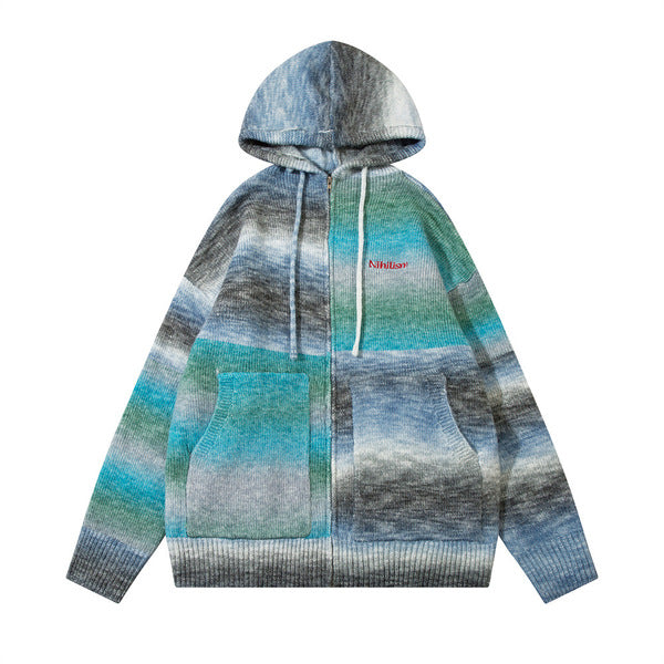 Gababa Unisex casual striped knit hooded sweatshirt G78170