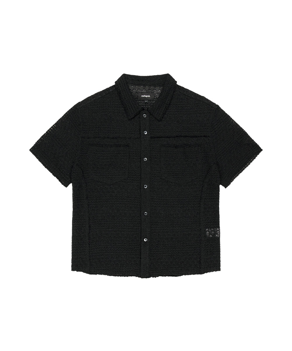 MAHAGRID RAW CUT KNIT HALF SHIRT [BLACK]