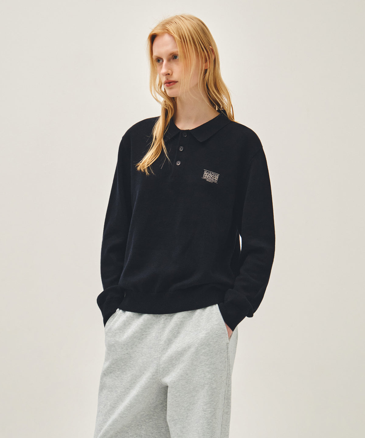 MARITHE SMALL CLASSIC LOGO COLLAR KNIT dark navy