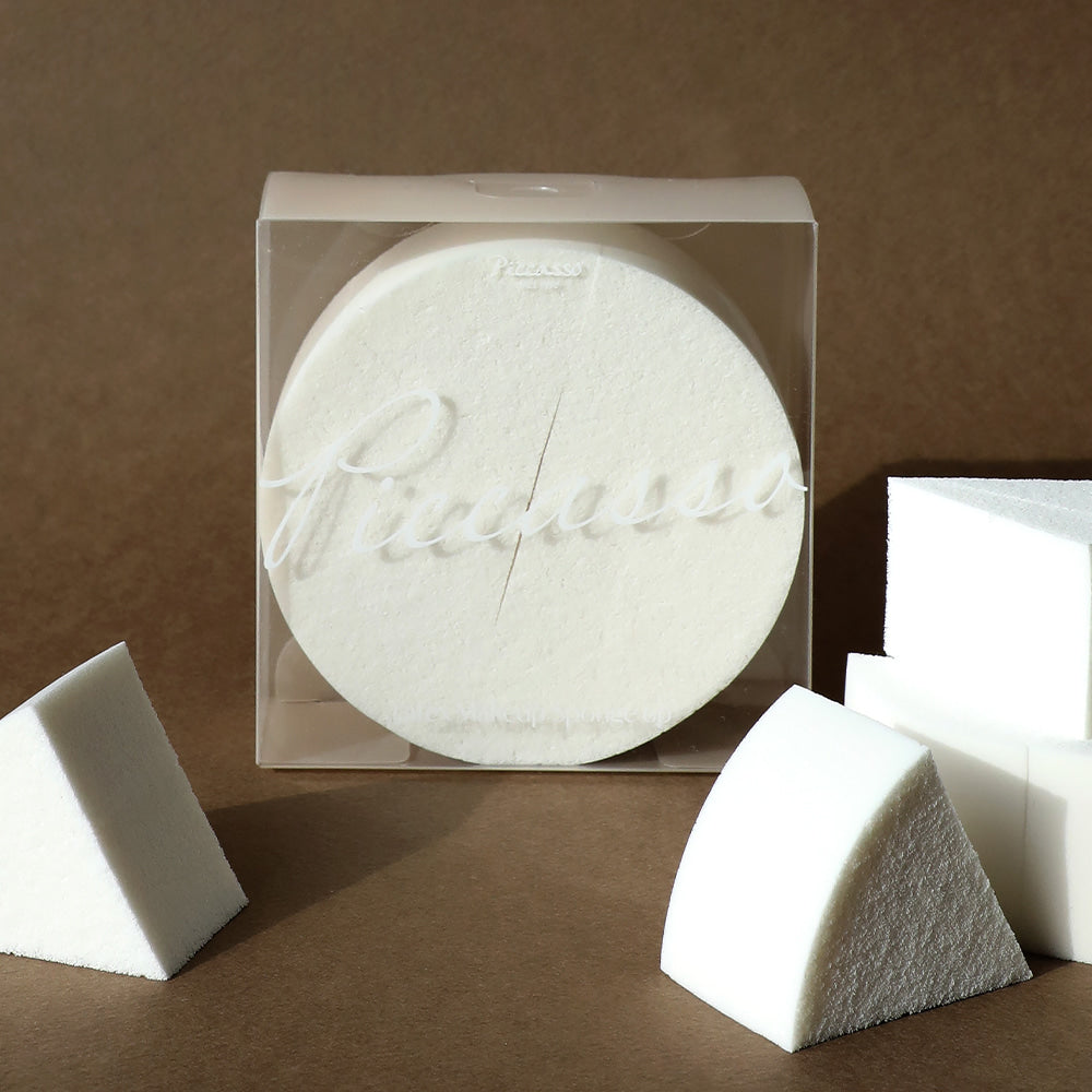 Piccasso Latex Round Makeup Sponge 6P (with Square Sponge Case as a Gift)
