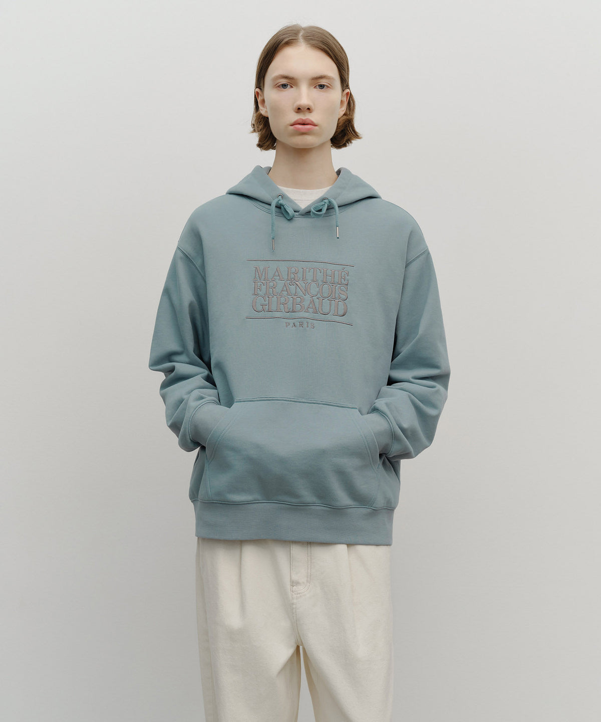MARITHE CLASSIC LOGO EMBROIDERY HOODIE (BRUSHED) mint gray