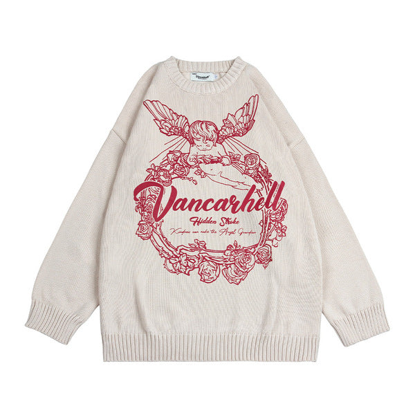 Gababa Unisex Little Angel Print Round Neck Oversized Sweater G78139 (Plus Size M~XL)