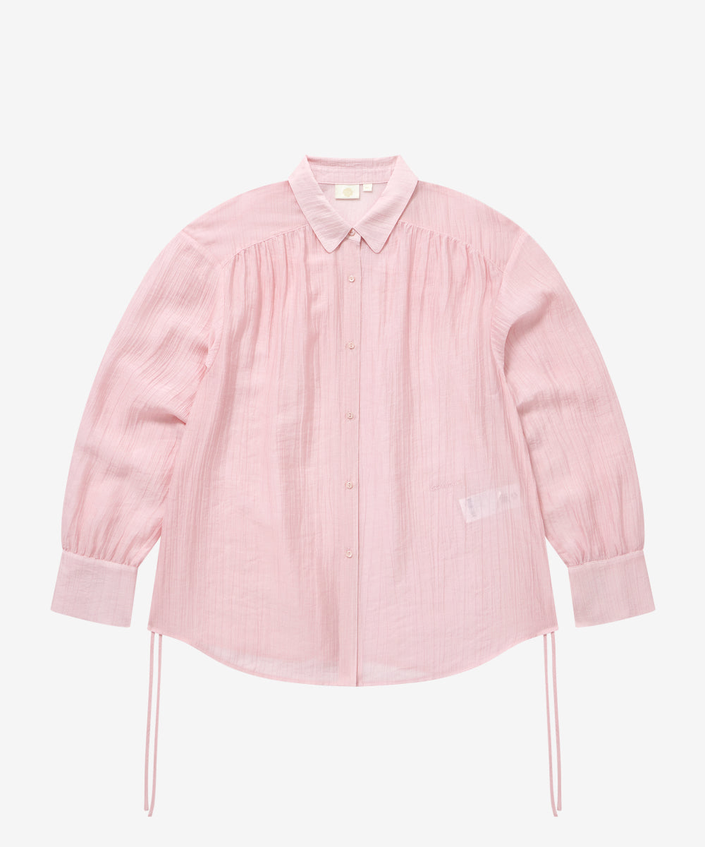 Covernat Women's Overfit Sheer Ruched Blouse Light Pink