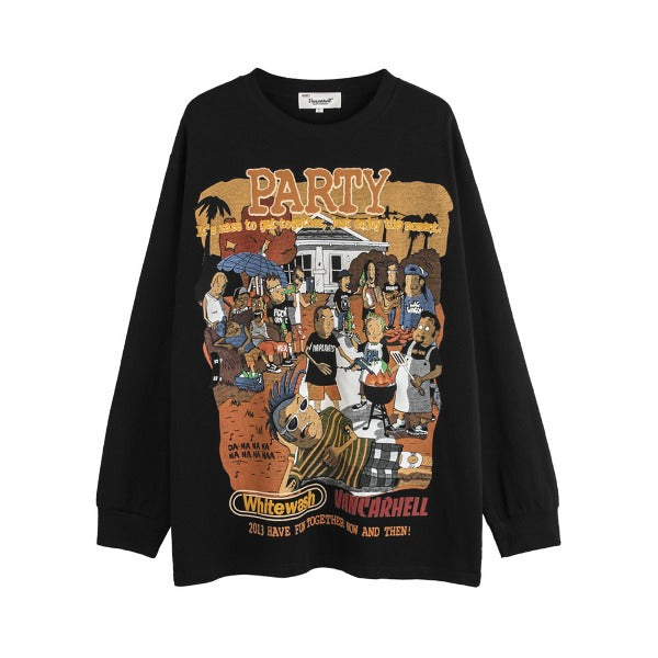 Gababa Unisex Cute Character Printing Oversized Long-Sleeve T-shirt G77865 (Plus Size M~2XL)
