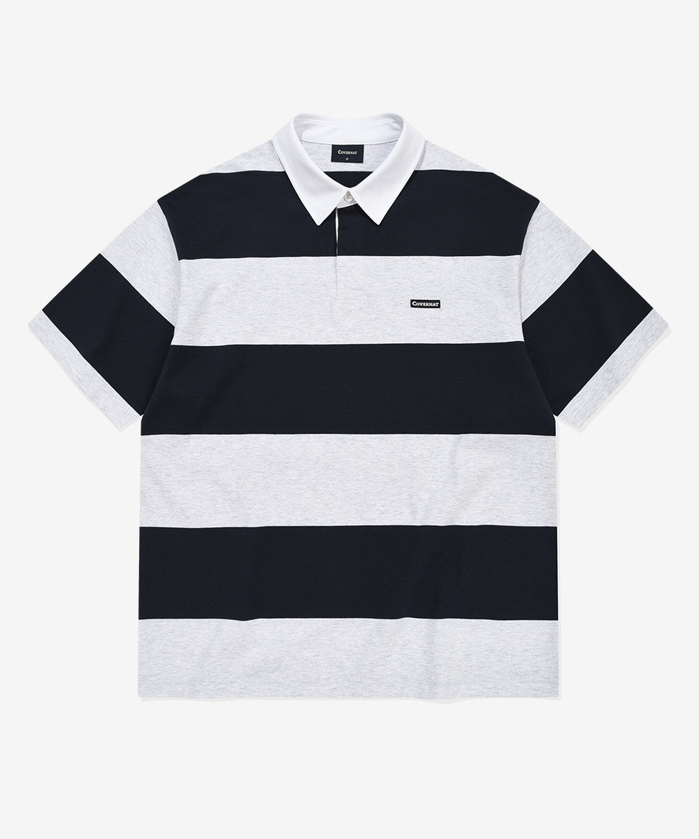 Covernat Stripe Rugby Polo T-Shirt Navy