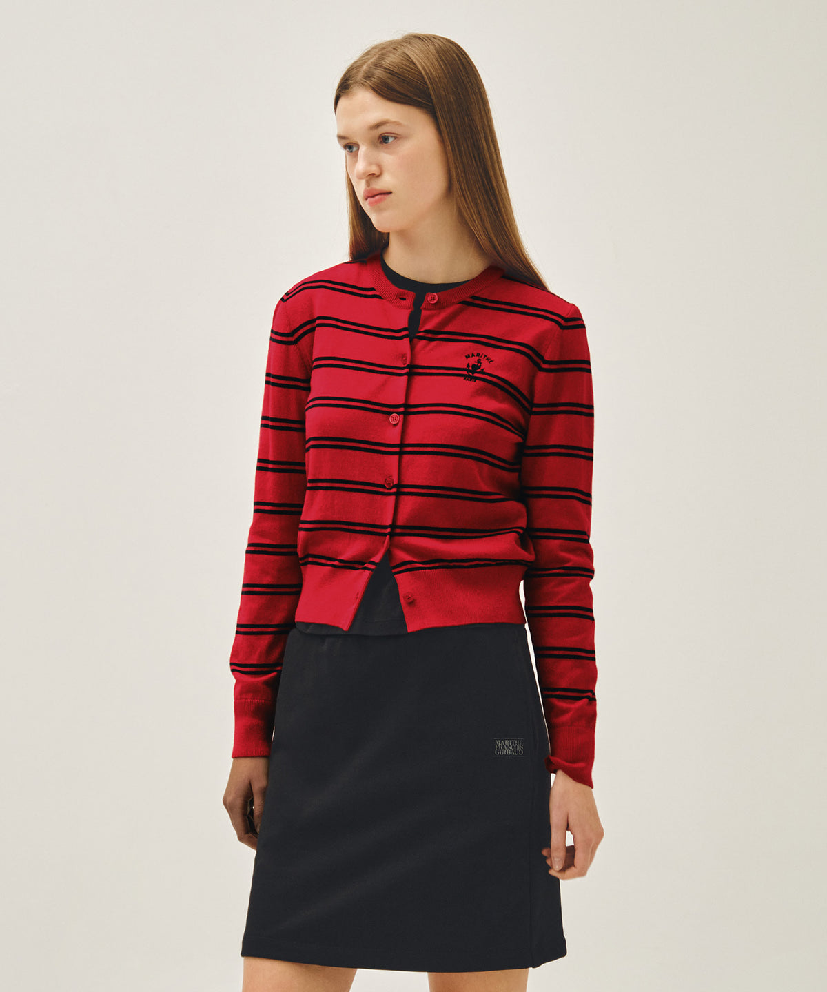 MARITHE W STRIPE KNIT CARDIGAN red