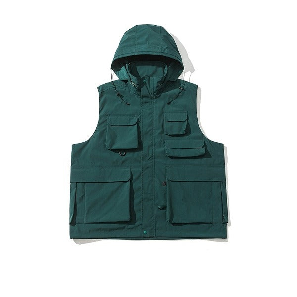 Gababa Unisex Hat String Oversized Sleeveless Hoodie Zip-up G77626 (Plus Size M~XL)