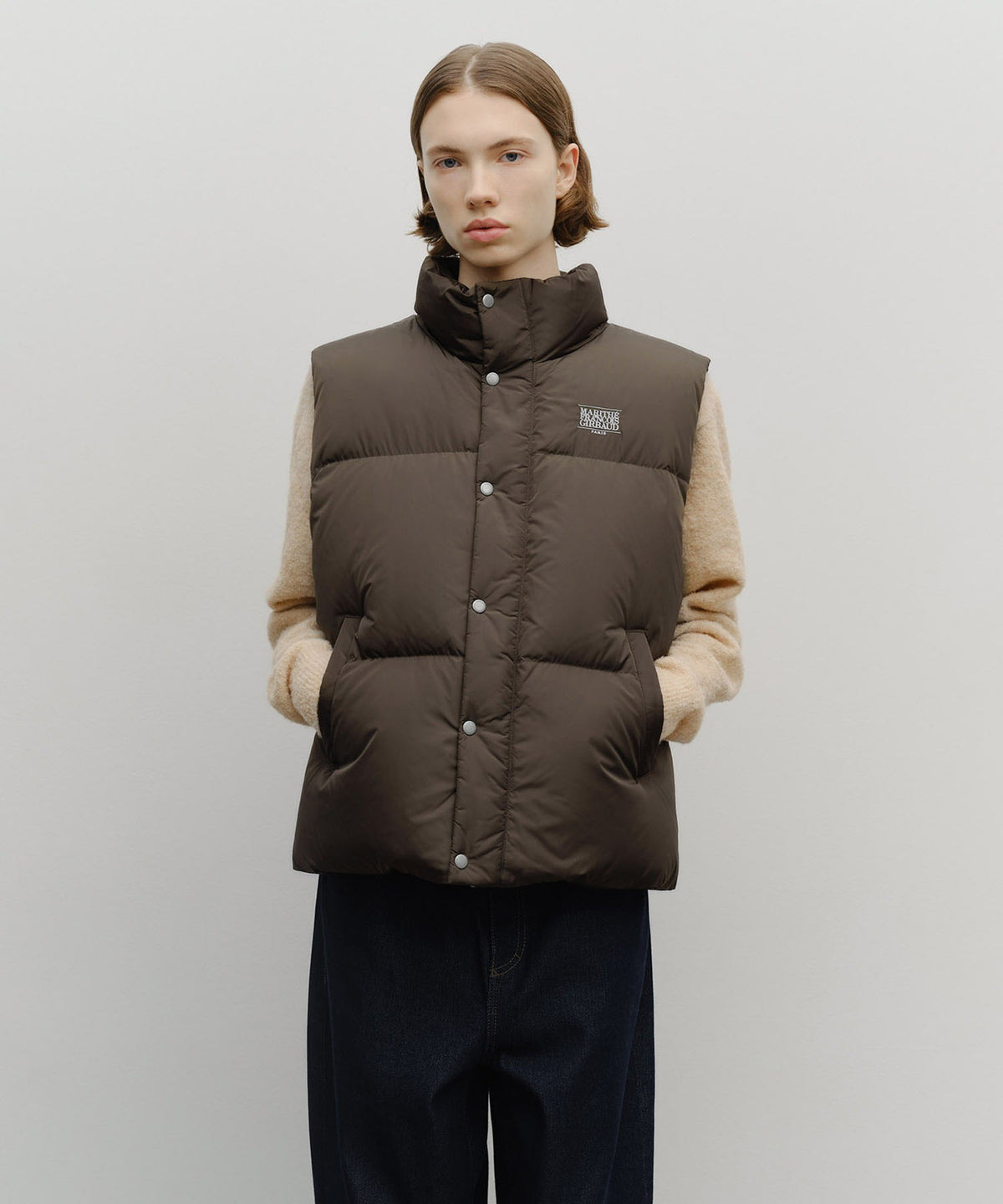 MARITHE CLASSIC LOGO DOWN VEST dark brown