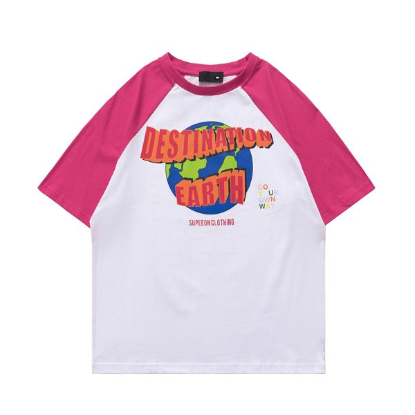 Gababa Unisex Earth Raglan Short Sleeve T-shirt G74777 (Plus Size M~2XL)