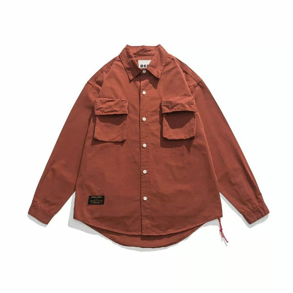Gababa Unisex 2-pocket overfit long-sleeve shirt G77611 (big size M~XL)