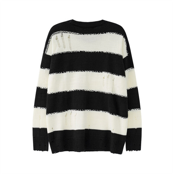 Gababa Unisex Vintage Damage Striped Long Sleeve Knit G78247 (Plus Size M ~ 2XL)