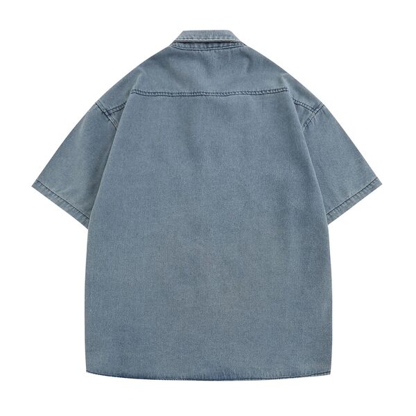 Gababa Shirt Coconut Denim Oversized Collar Short Sleeve Shirt G74830 (Plus Size M~XL)