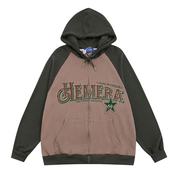 Gababa [Best Seller] Unisex Lettering Point Daily Zip-up Hoodie G77586