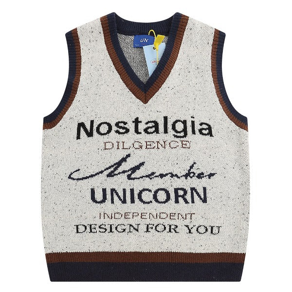 Gababa Unisex Vintage Knit Vest with Lettering Point G78317 (Plus Size M ~ XL)
