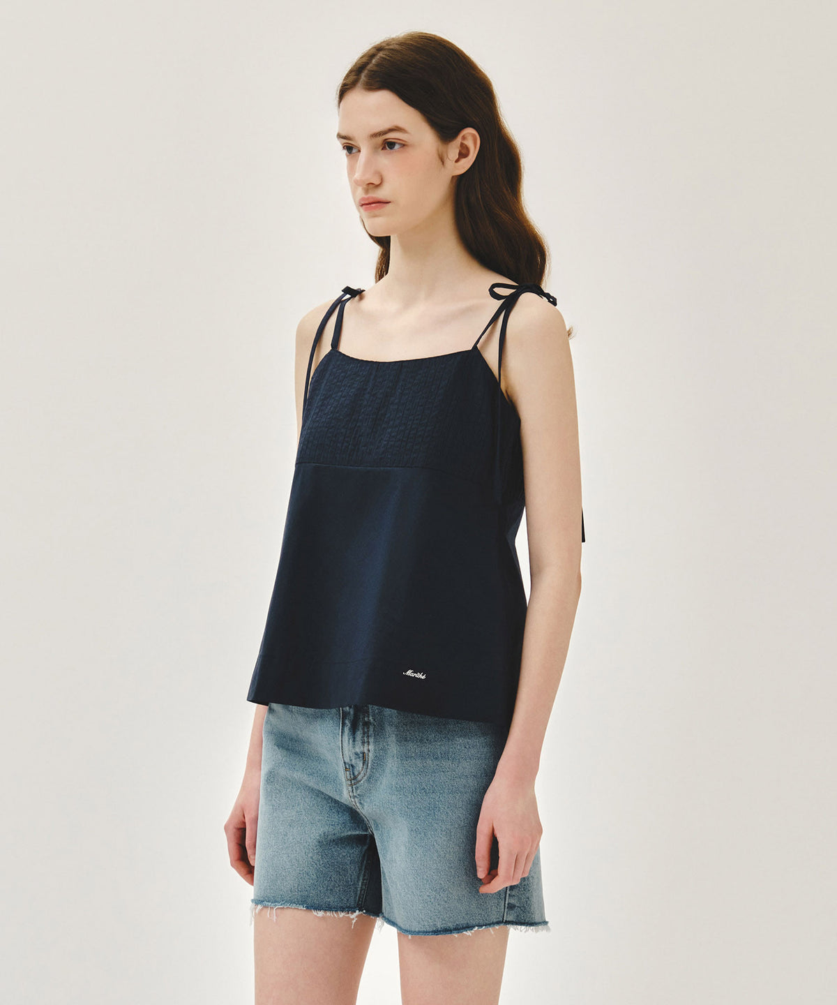 MARITHE W PINTUCK CAMISOLE BLOUSE dark navy