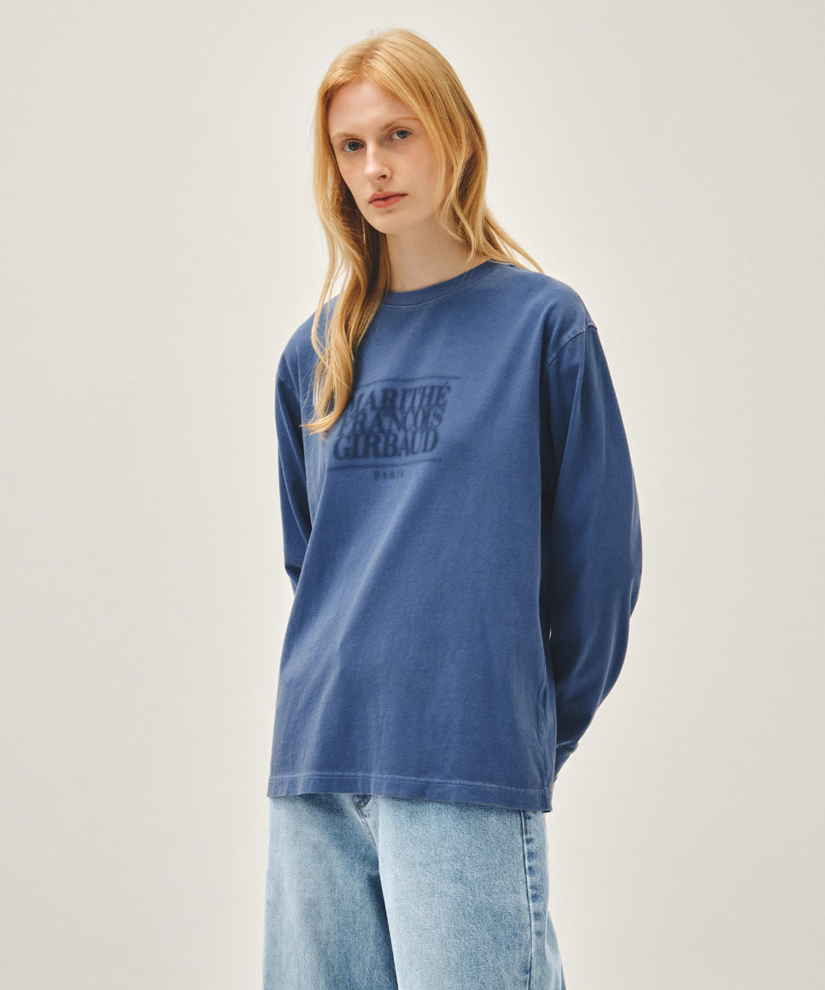 MARITHE SHADOW CLASSIC LOGO DYEING LONG SLEEVE TEE blue