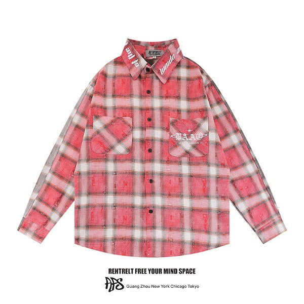 Gababa Unisex Check Pattern Street Oversized Shirt G78450 (Plus size S~2XL)