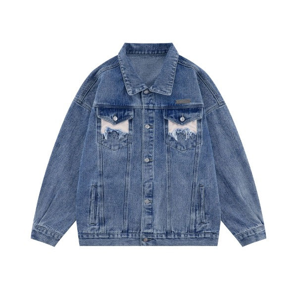 Gababa Unisex Beige Point Denim Jacket G77257