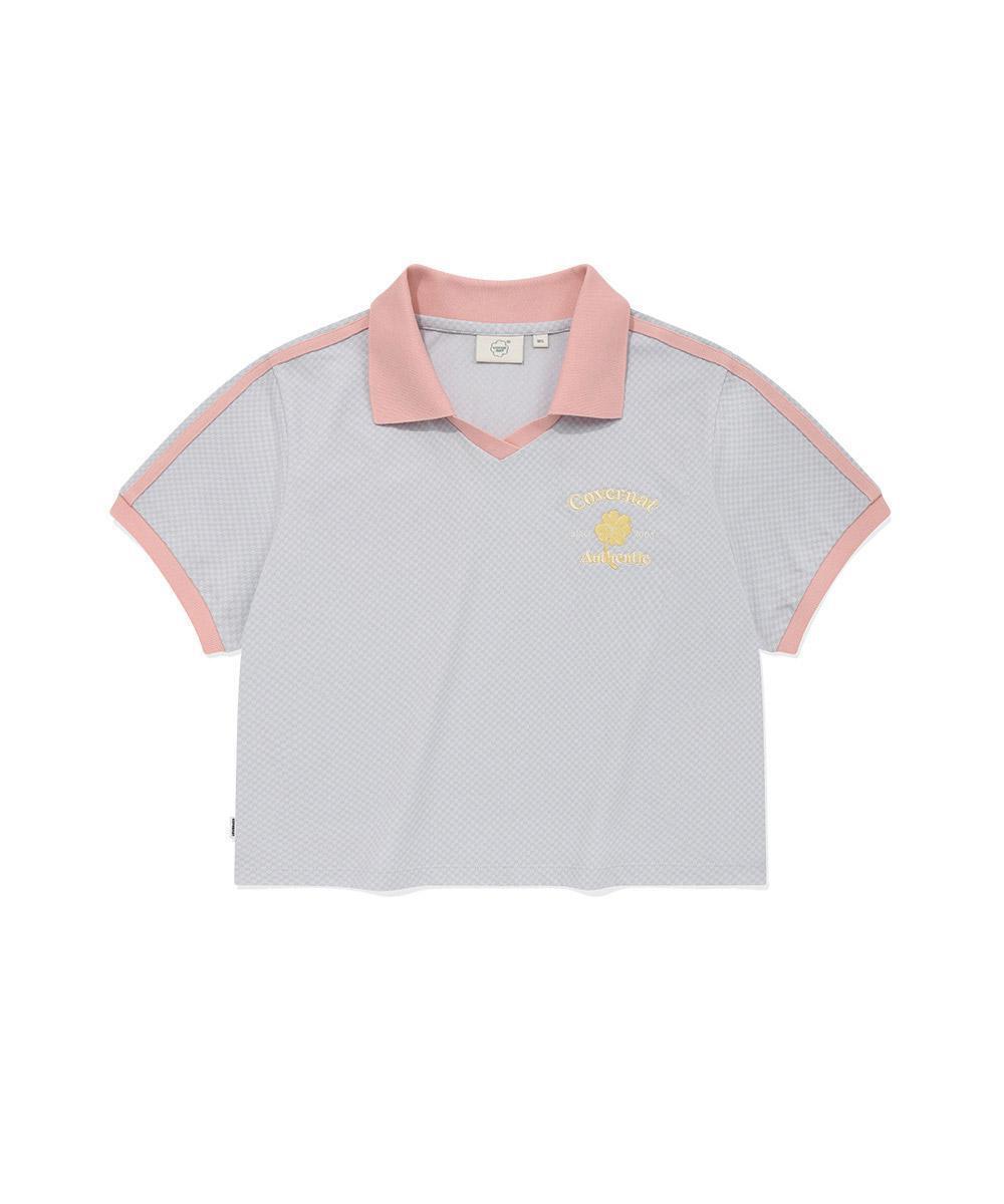 Covernat Women's Crop Collar Track T-shirt Light Blue