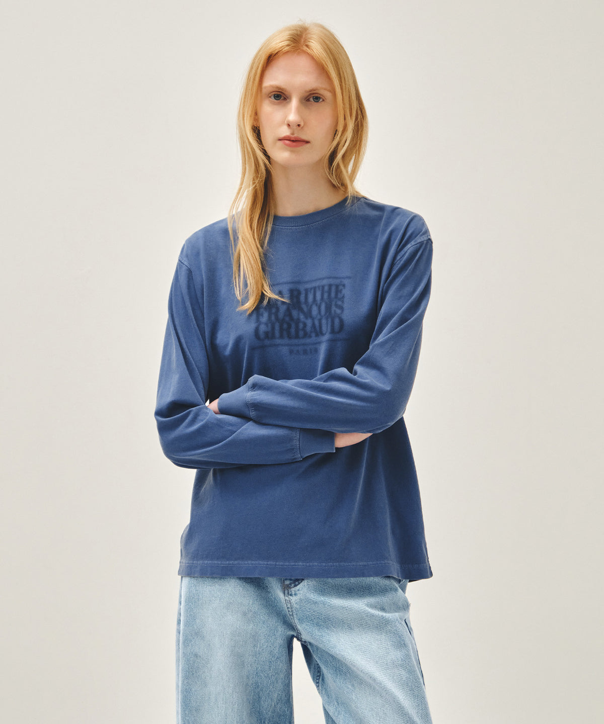 MARITHE SHADOW CLASSIC LOGO DYEING LONG SLEEVE TEE blue