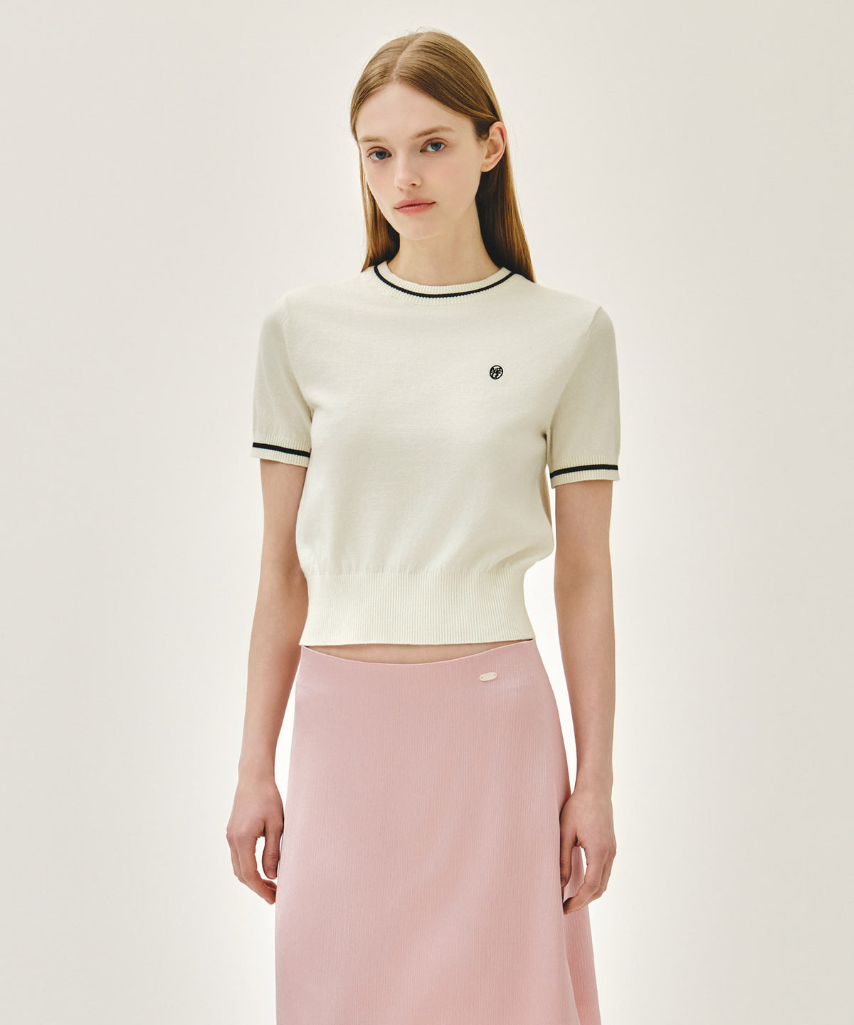 MARITHE W CIRCLE LOGO HALF KNIT PULLOVER ivory