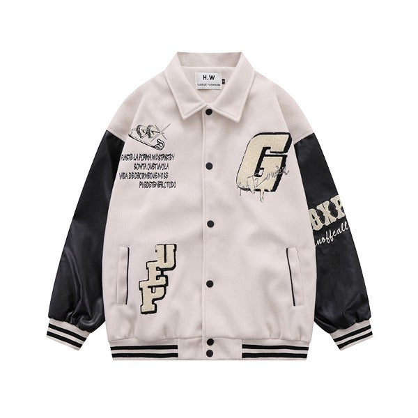 Gababa Unisex G Lettering Overfit Baseball Jacket G77465 (Plus Size S~XL)