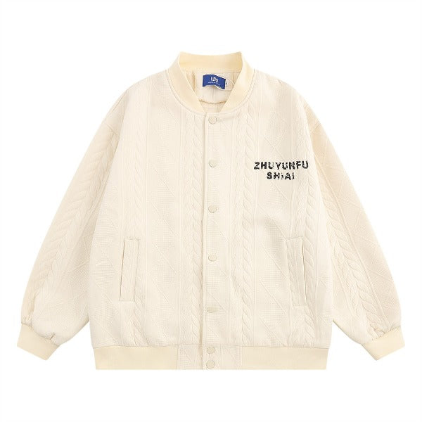 Gababa Unisex Oversized Cable-Knit Baseball Jacket G78122 (Plus Size M~XL)