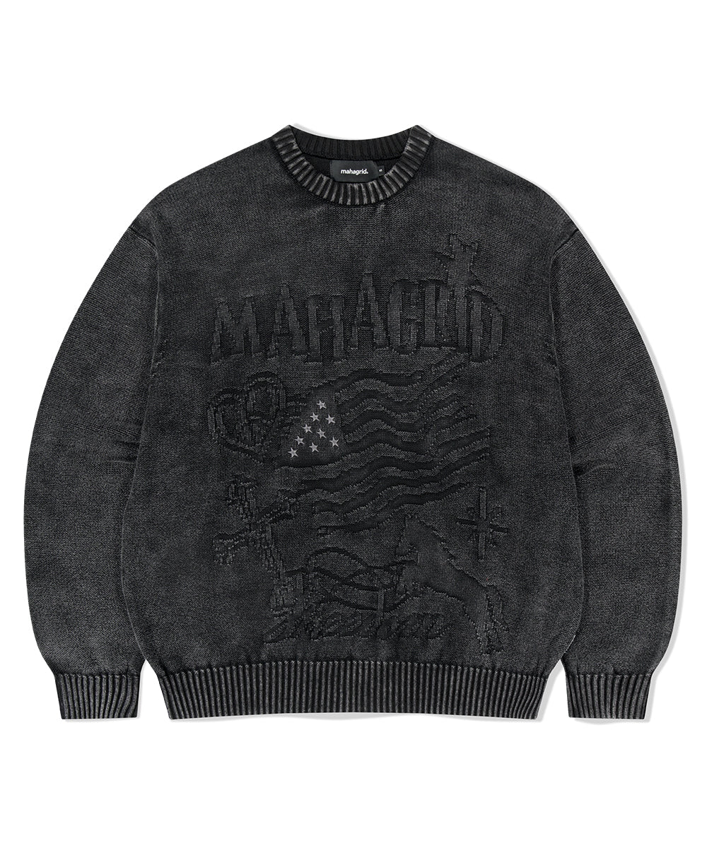 MAHAGRID PIGMENT FLAG KNIT SWEATER [BLACK]