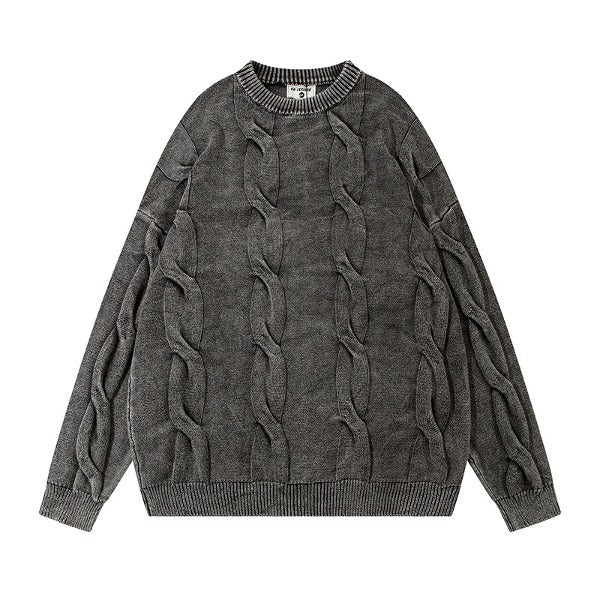 Gababa Unisex Thick Cable Knit Twist Round Neck Long Sleeve Sweater G78260 (Plus Size M ~ 2XL)