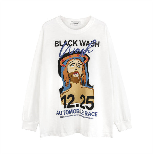 Gababa Unisex Casual Black-Wash Long Sleeve T-shirt G77883 (Plus Size M~2XL)