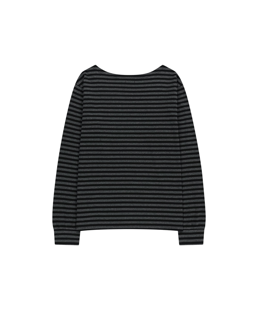 MAHAGRID STRIPE PRESENT ONE SHOULDER LS TEE [CHARCOAL]