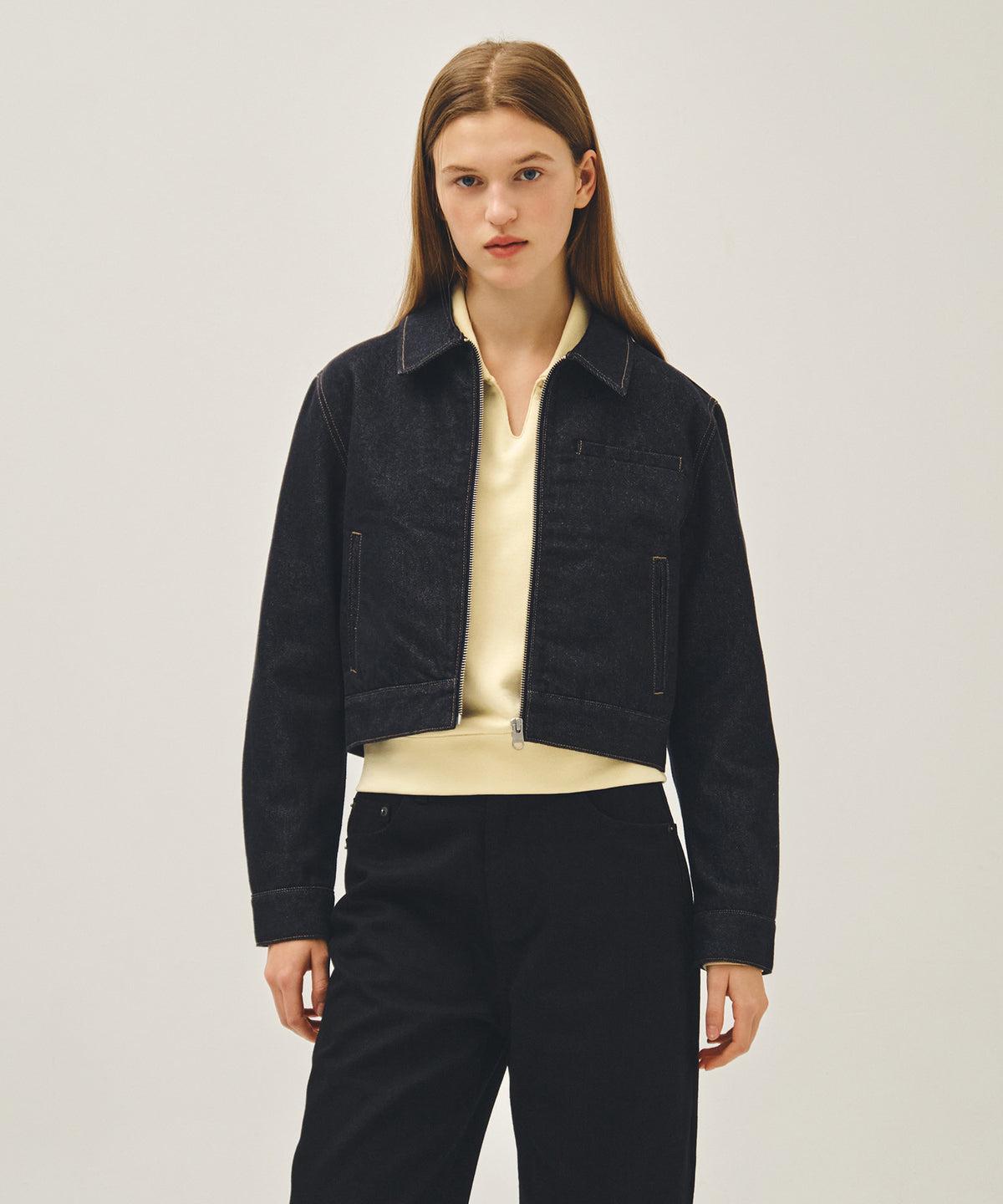 MARITHE W CROP DENIM BLOUSON JACKET indigo