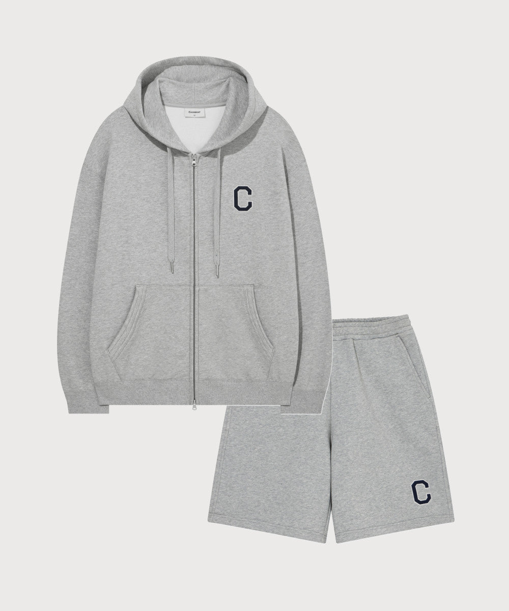 Covernat [SET] C Logo Hoodie Zip-up Melange Grey