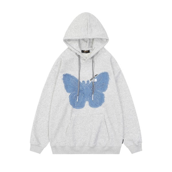 Gababa [High Demand] Women's Denim Style Flower Fleece Hoodie G77304