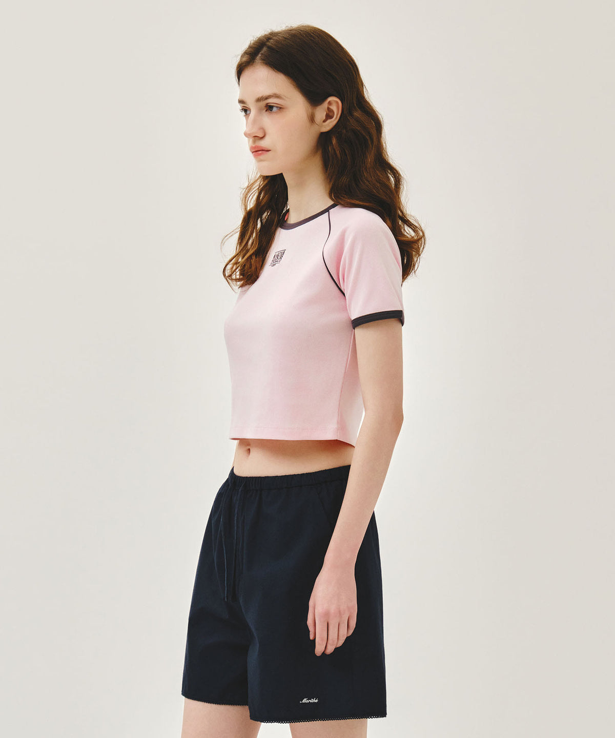MARITHE WEROCOOL SMALL CLASSIC LOGO RINGER SLIM CROP TEE pink