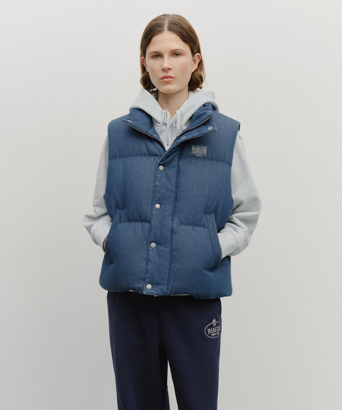 MARITHE CLASSIC LOGO DENIM DOWN VEST dark blue