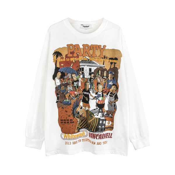 Gababa Unisex Cute Character Printing Oversized Long-Sleeve T-shirt G77865 (Plus Size M~2XL)