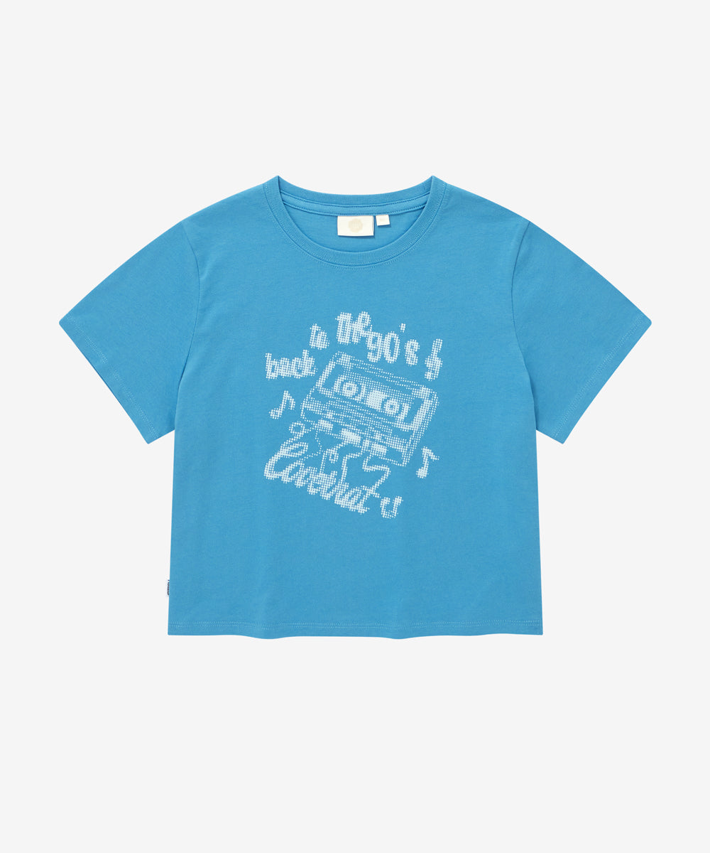 Covernat Women's Crop Fit Cass Graphic T-Shirt Blue