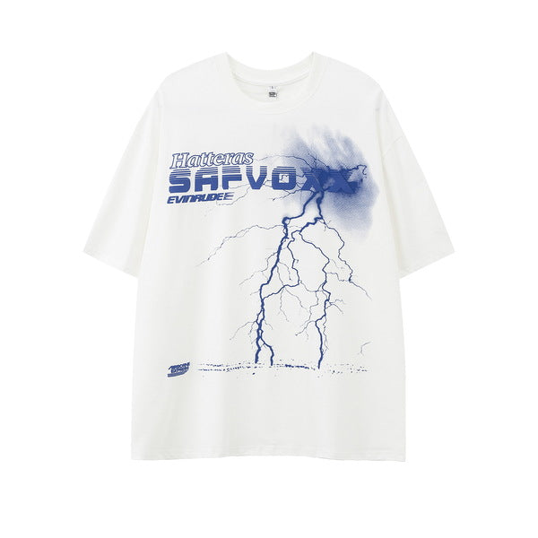 Gababa Unisex Lightning Lettering Oversized ShortSleeve T-shirt G77150 (Plus Size S~XL)