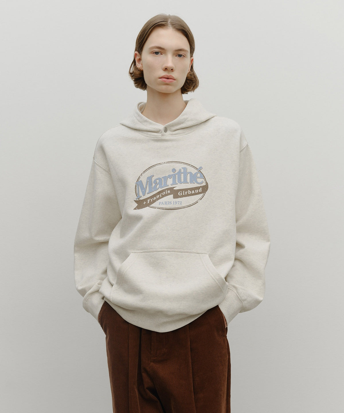 MARITHE VINTAGE STAMP GRAPHIC HOODIE (BRUSHED) oatmeal