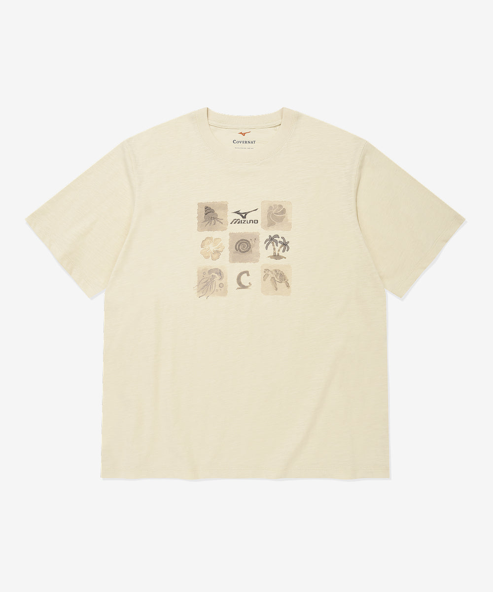 Covernat [ x Mizuno] Sea Nature Graphic T-shirt Oatmeal