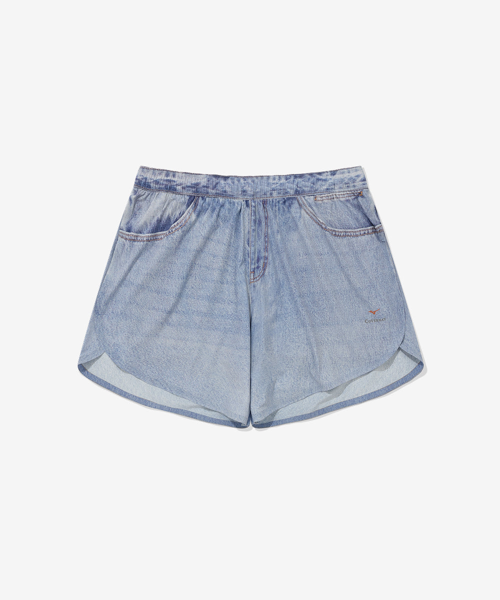 Covernat X MIZUNO Digital Print Denim Running Shorts Light Blue